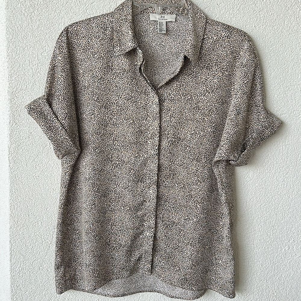 H by Halston Cream Black Speckled Button Down